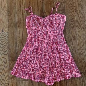 Red floral print romper